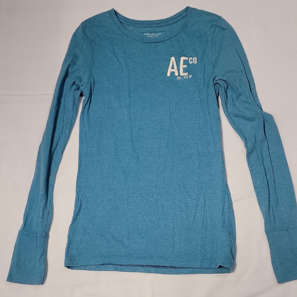 American Eagle Outfitters Turquoise Blue Long Sleeved Long Cuff Shirt M